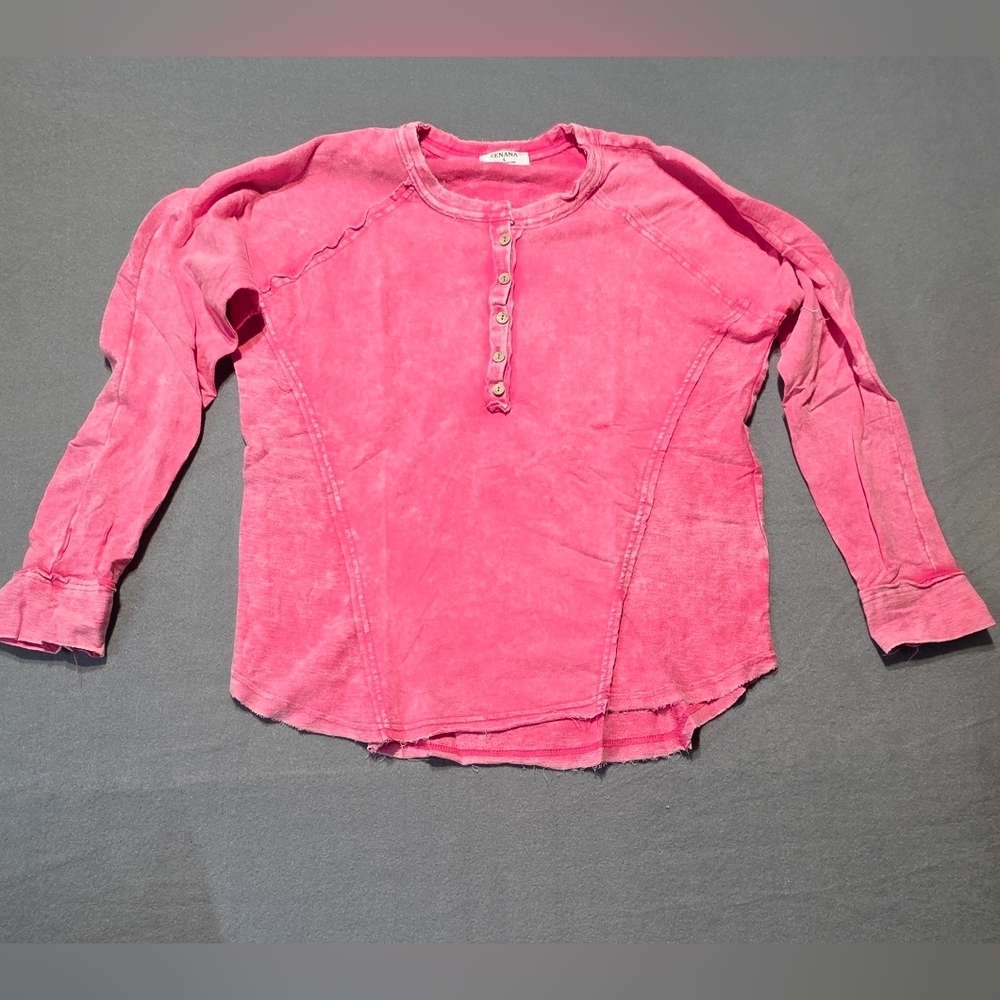 Zenana NEW In Bag Women's Pink Mineral Wash Henley Medium PTP 23 - Picture 2 of 6